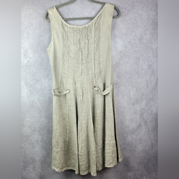 ONZ ITALY Light Grey Sleeveless Shift Dyed Linen Seamed Dress Size M - Picture 7 of 8
